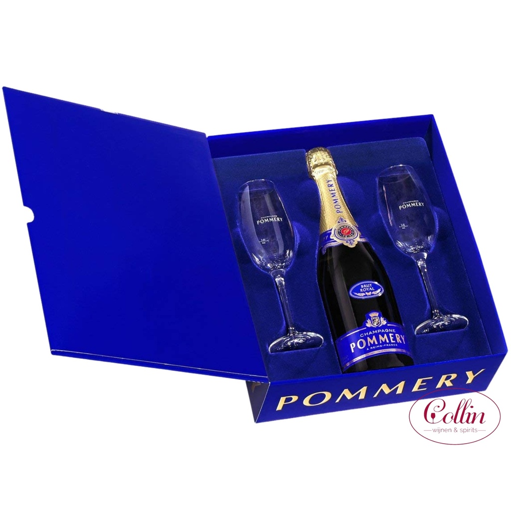 Champagne Pommery Brut  75cl  in etui + 2 glazen