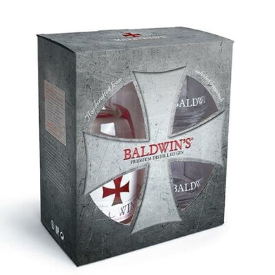 BALDWIN'S DISTILLED GIN 46% 50CL  +  2 glazen