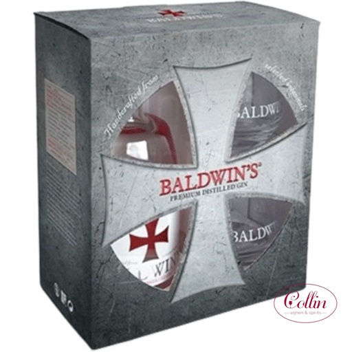 [4070800332] BALDWIN'S DISTILLED GIN 46% 50CL  +  2 glazen